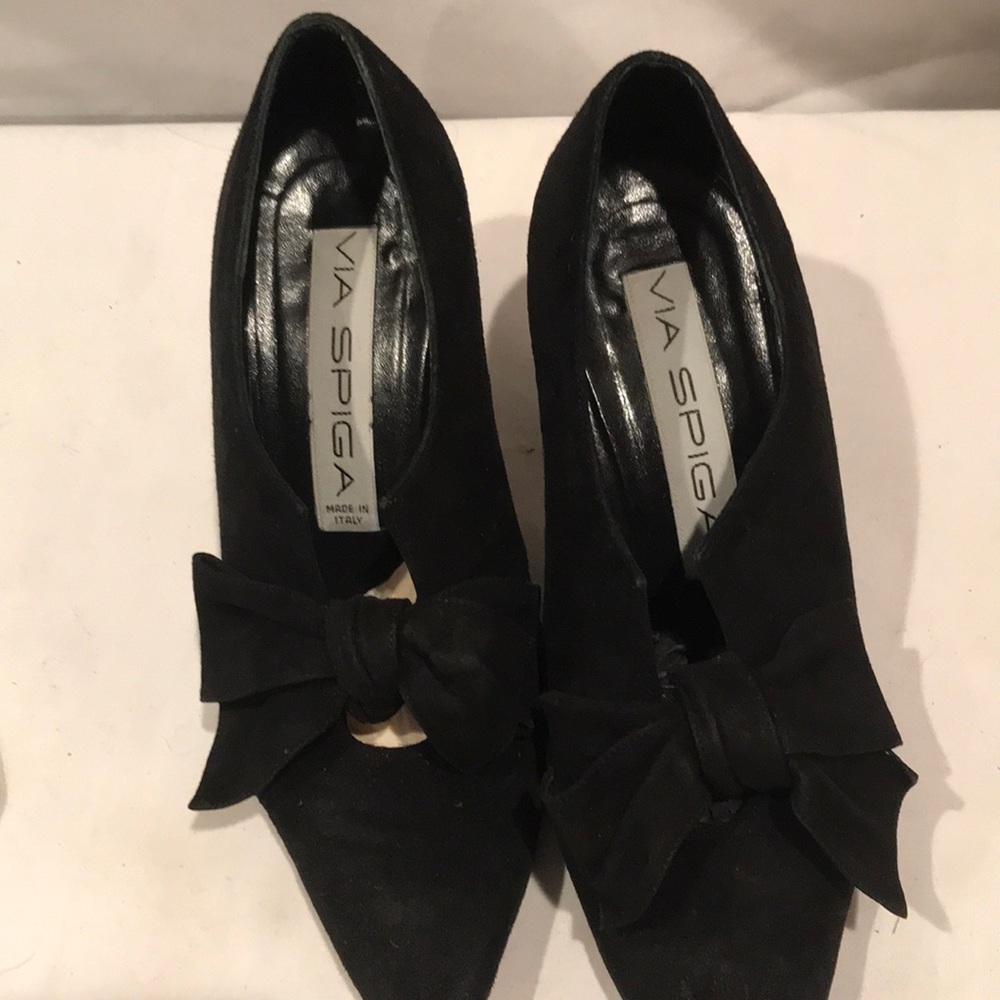 Via Spiga Made in Italy black suede with Bow 2 inch heel